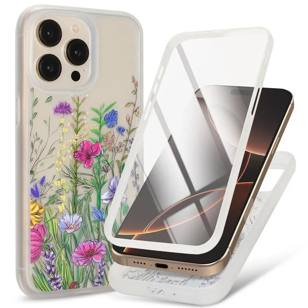 iPhone 15 Pro Case with Built-in Screen Protector, Floral, 20J-172PH008